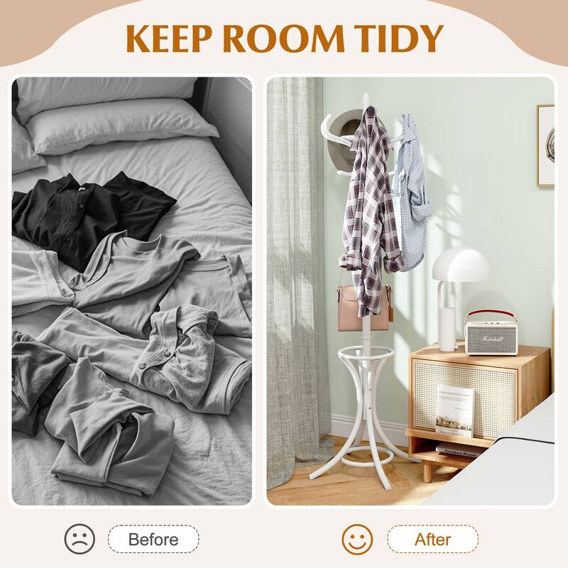 Gymax 73'' Freestanding Coat Hanger Stand Coat Rack w/ Umbrella Holder