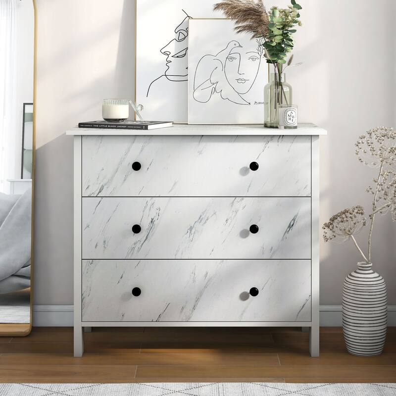 DH BASIC Transitional 34-inch Wide 3-Drawer Neutral Youth Dresser by Denhour