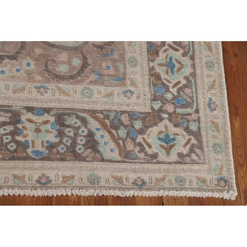 Floral Tabriz Persian Rug Hand-Knotted Traditional Beige Wool Carpet - 6'8"x 10'0"