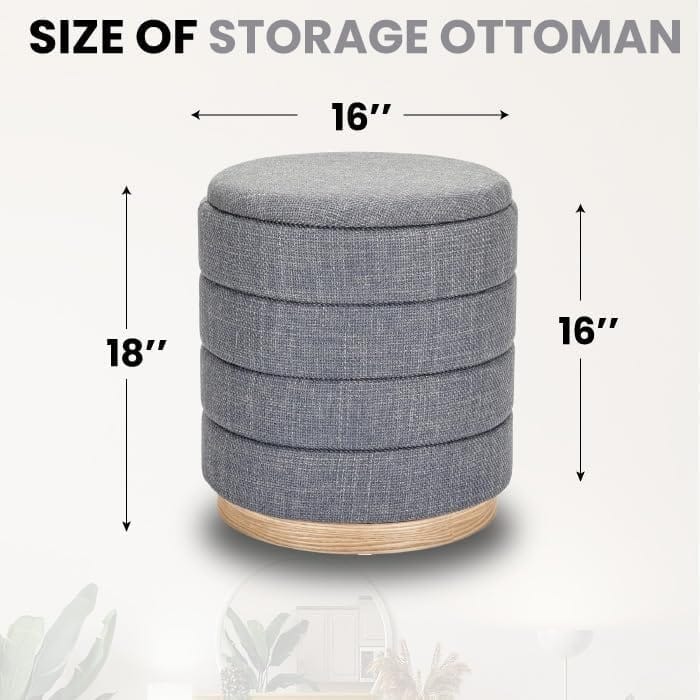 Modern Cylinder Ottoman with Hidden Storage Linen Upholstery Seat