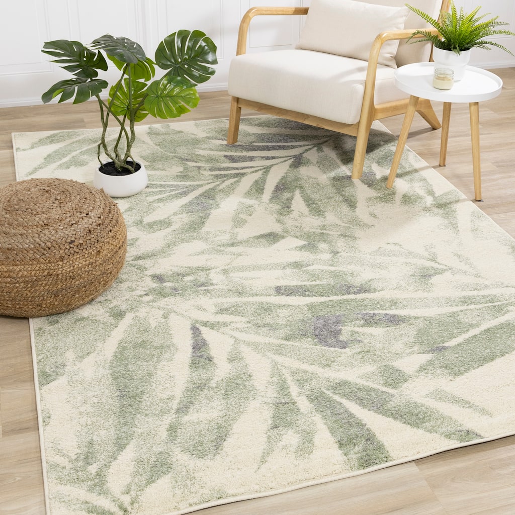 Flynn Collection - Cream/Green Palm Branch Rug