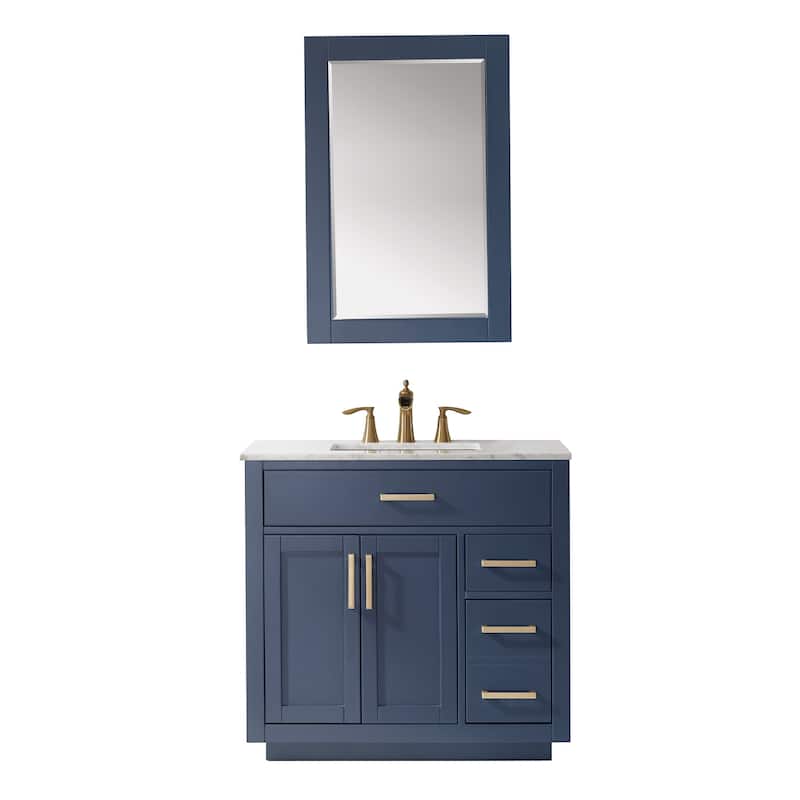 Altair Ivy Single Bathroom Vanity Set and Carrara White Countertop with Mirror