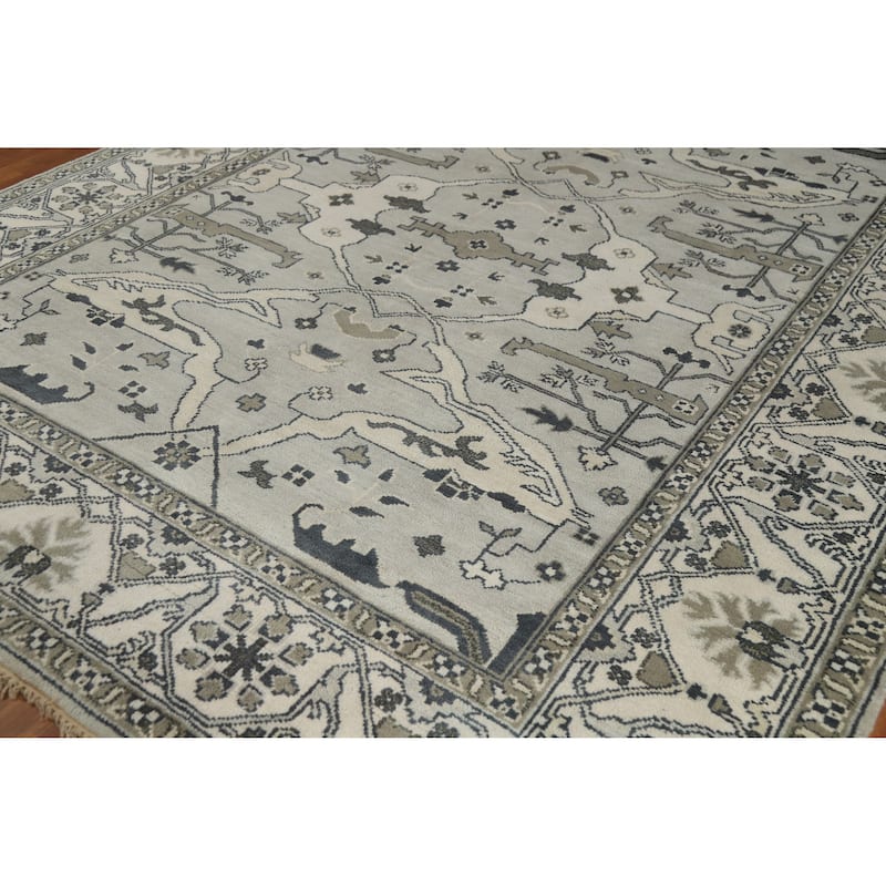 Oushak Indian Area Rug Hand-Knotted Transitional Grey Wool Carpet - 8'2" x 9'10"