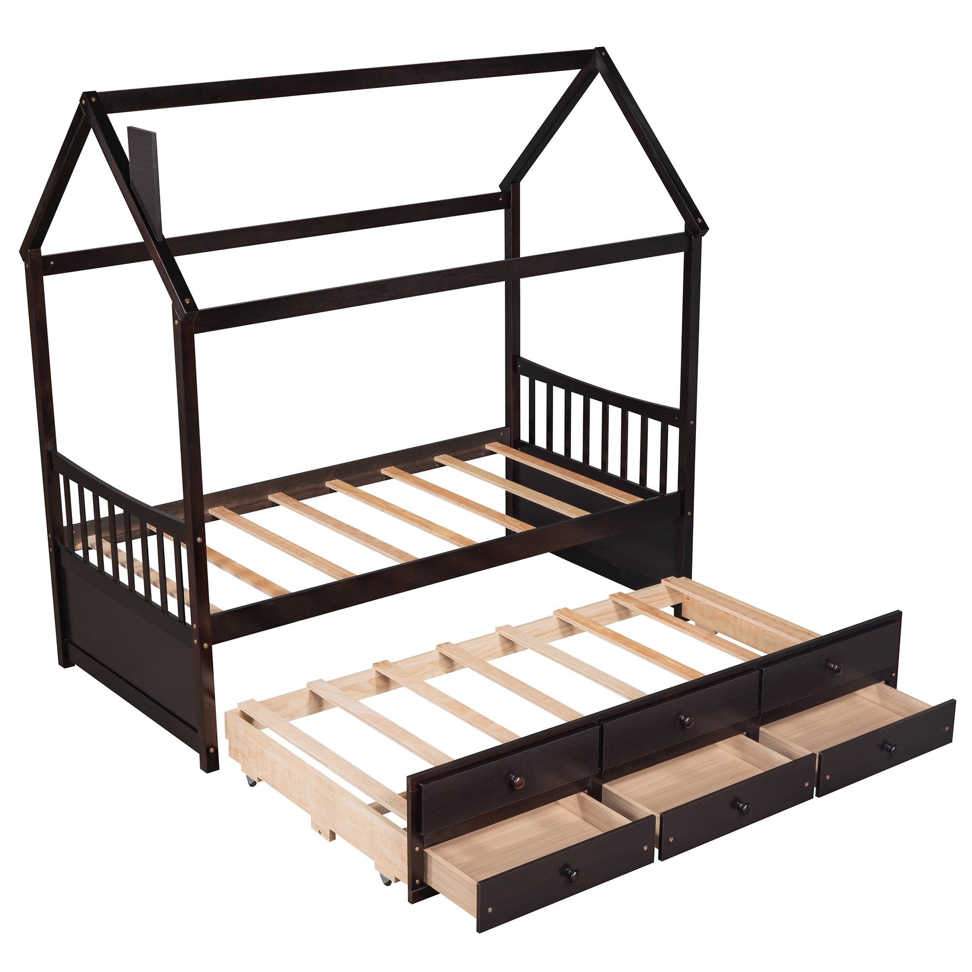 Wooden House Bed with Trundle and 3 Storage Drawers - On Sale - Bed Bath &  Beyond - 37651697