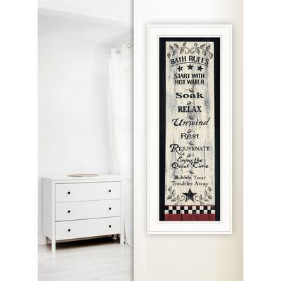 TrendyDecor4U Farmhouse "Bath Rules" Framed Print Wall Art by Linda Spivey - Earthtone