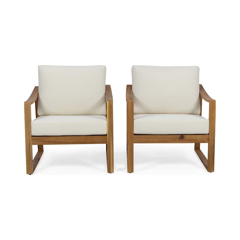Samwell Outdoor Acacia Club Chairs w/ Water-resistant Cushions (Set of 2) by Christopher Knight Home - Teak Finish + Beige Cushion