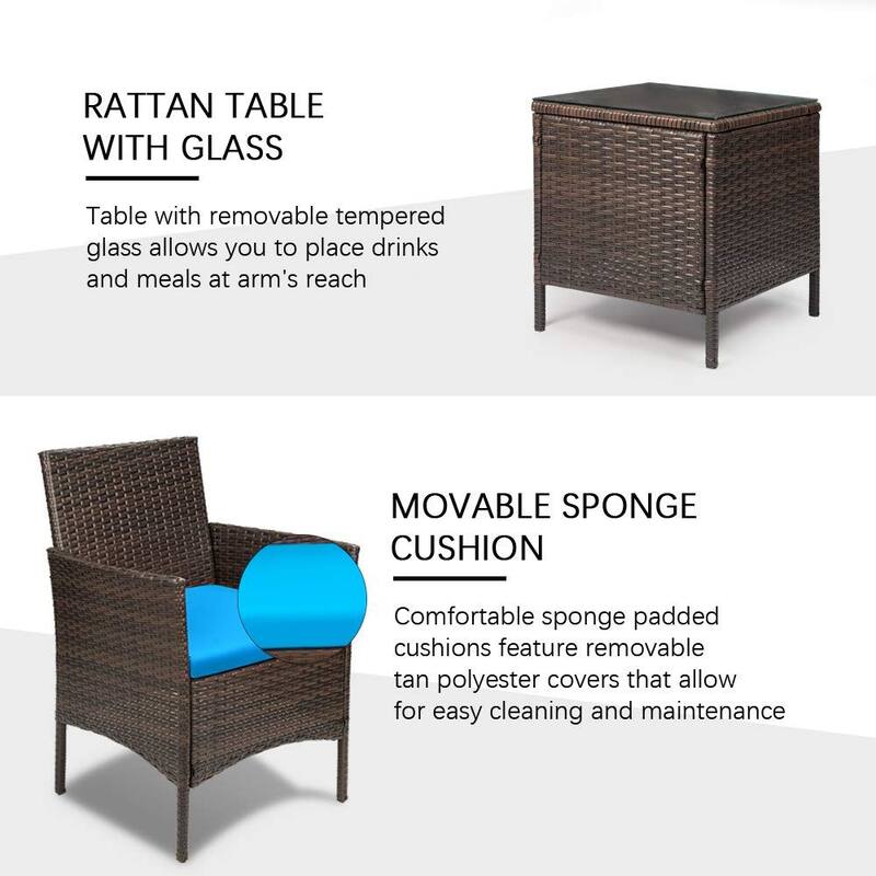 Homall 3 Pieces Patio Porch Furniture Sets PE Rattan Wicker Chairs with Table Outdoor Garden Furniture Sets
