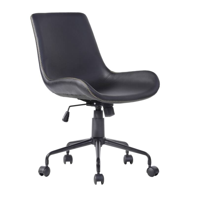 Black Upholstered Faux Leather and Steel Adjustable Swivel Rolling Office Chair