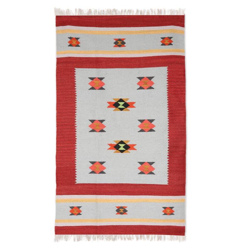 Handmade Starry Frame Wool area rug (india) - Big