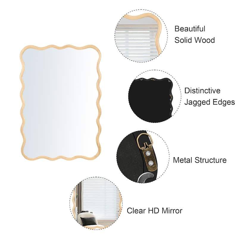 40" x 28" Modern Solid Wood Wavy Rectangle Wall Decor Mirror