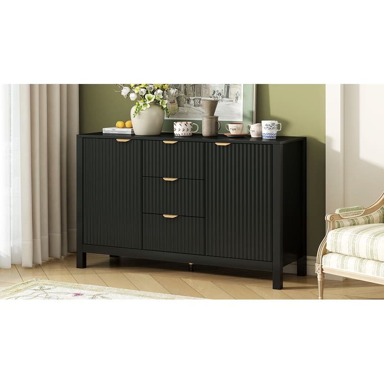 Wave Design MDF Cabinet Sideboard with 3 Adjustable Shelves and 3 Drawers