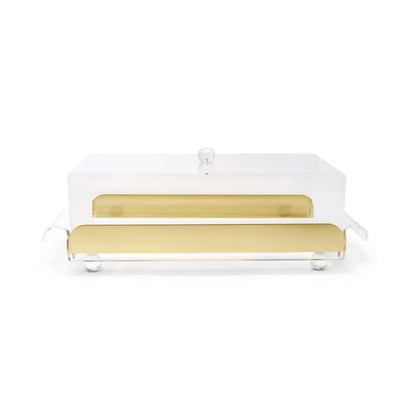 slide 2 of 5, Rectangle Cake Tray with Clear Cover and Gold Sides, 18"L Gold