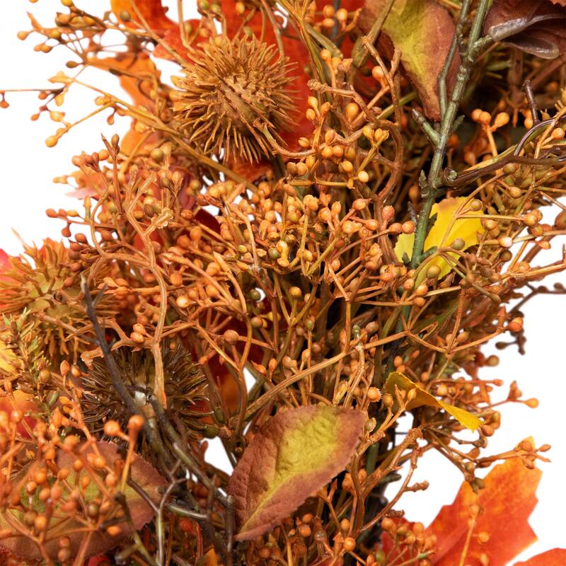 24" Autumn Harvest Maple Leaf with Berries Artificial Wreath; Unlit