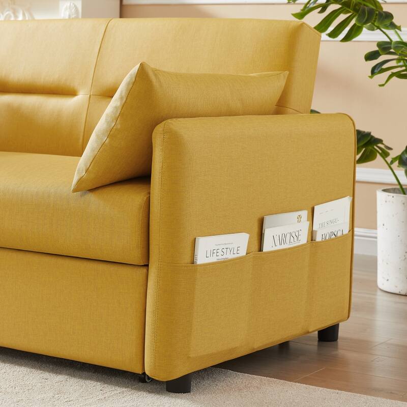 Fabric Leather 2 Seat Sofa - Yellow