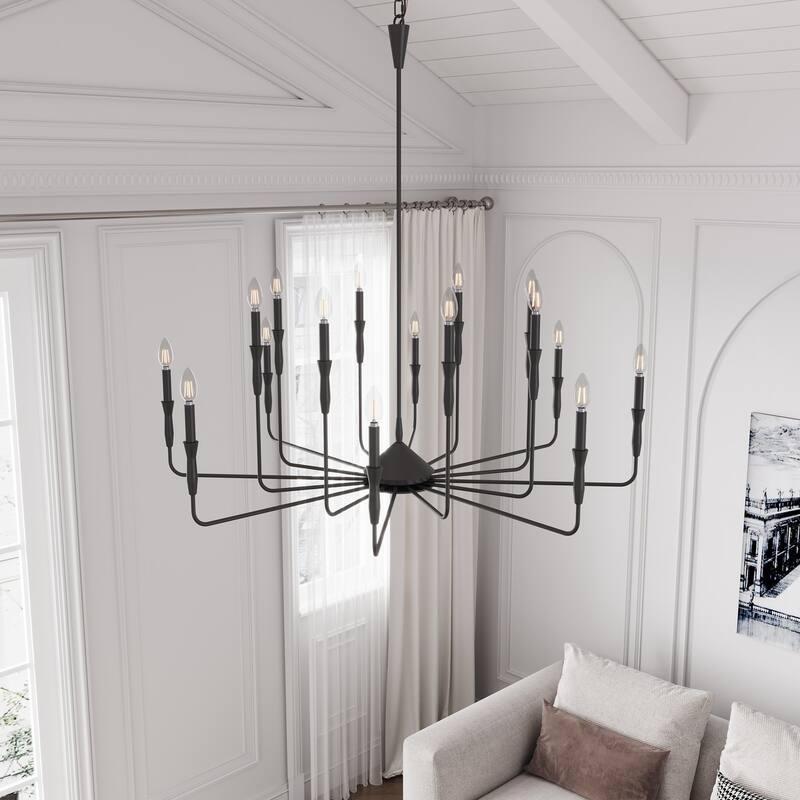 Farmhouse Multi-Light Classic Black Candle Chandelier for Kitchen Island