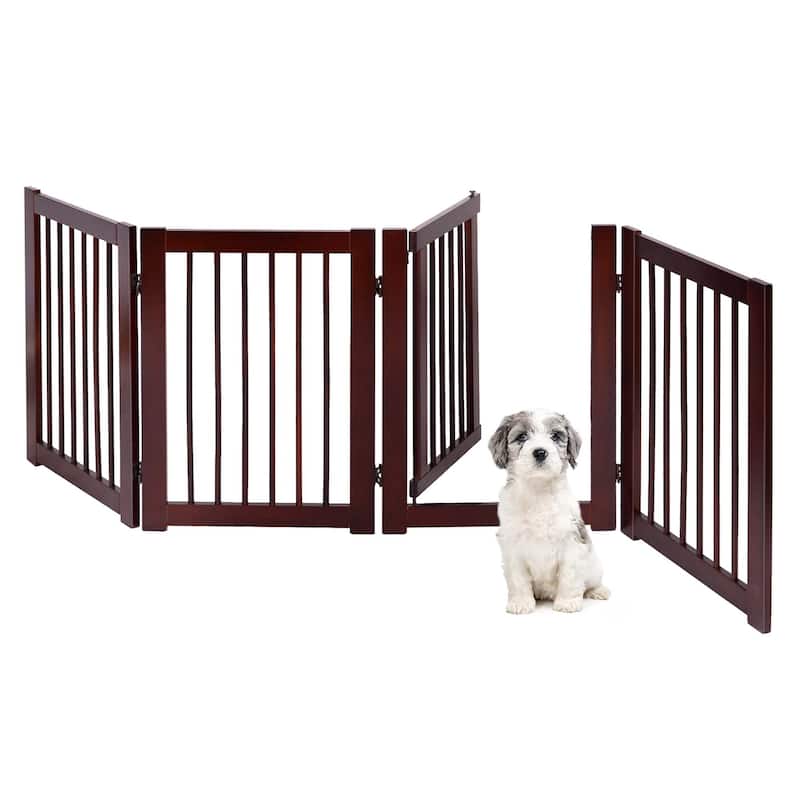 30'' Configurable Folding Free Standing 4 Panel Wood Pet Safety Fence