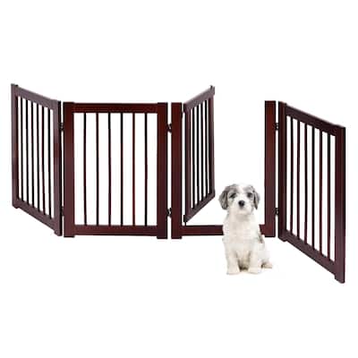 30'' Configurable Folding Free Standing 4 Panel Wood Pet Safety Fence