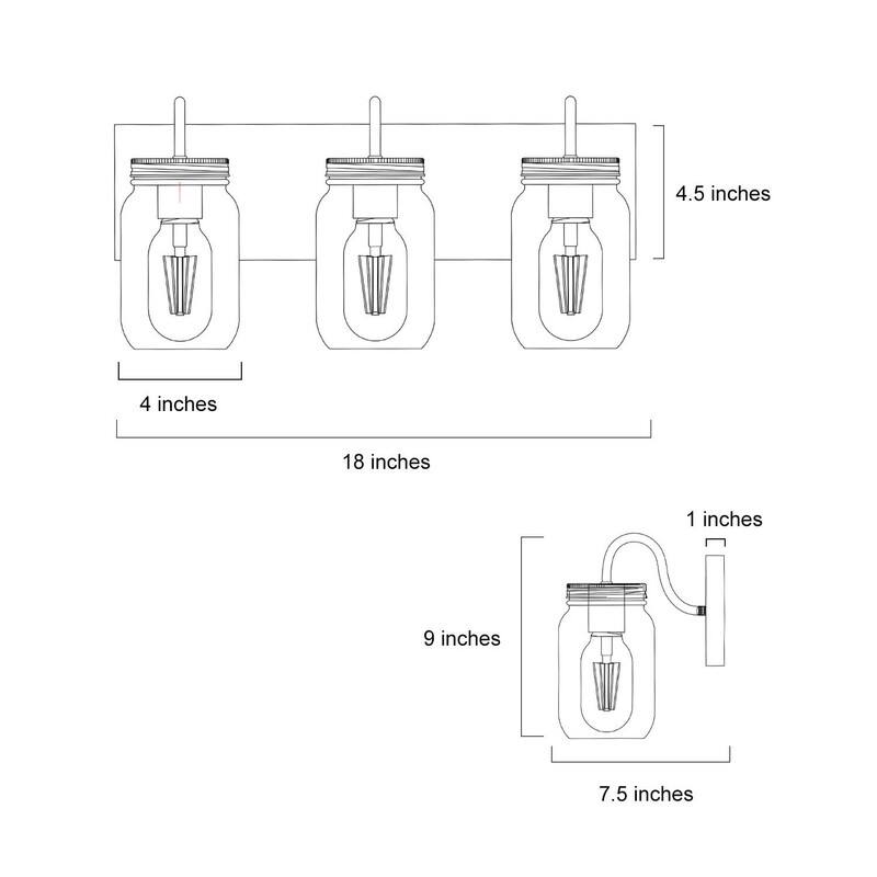Kole Modern Farmhouse 3-Light Bathroom Vanity Light Mason Jar Wall Sconce - 18"L x 9"H