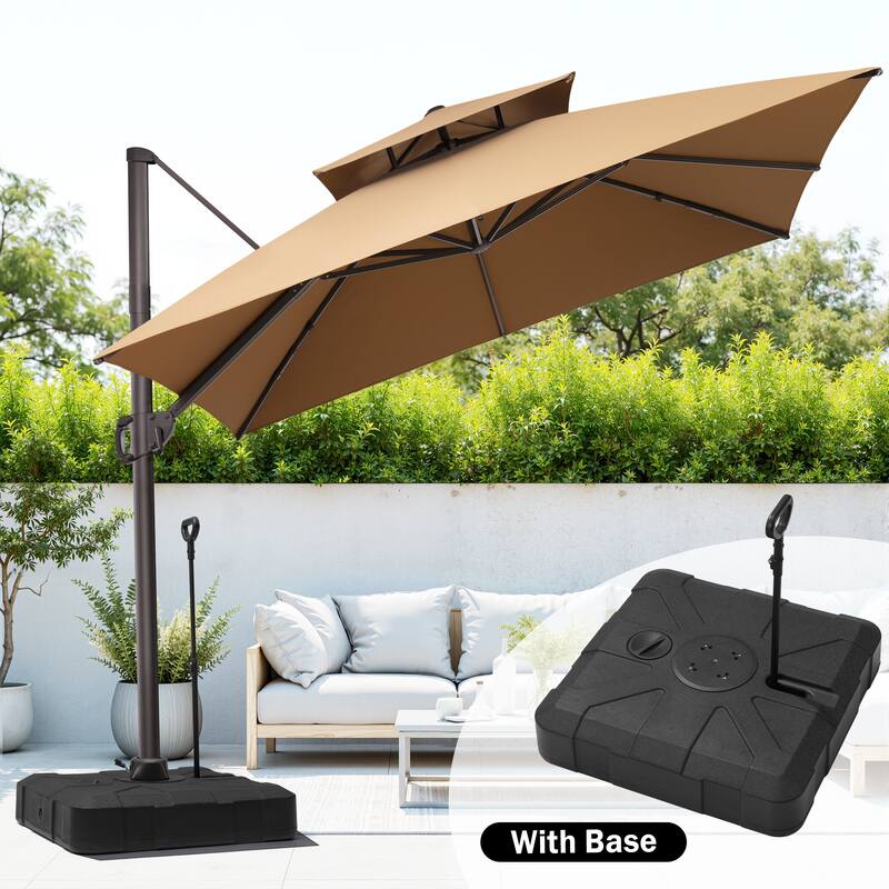 Outdoor 10FT Square Patio Cantilever-Offset Umbrella with Base