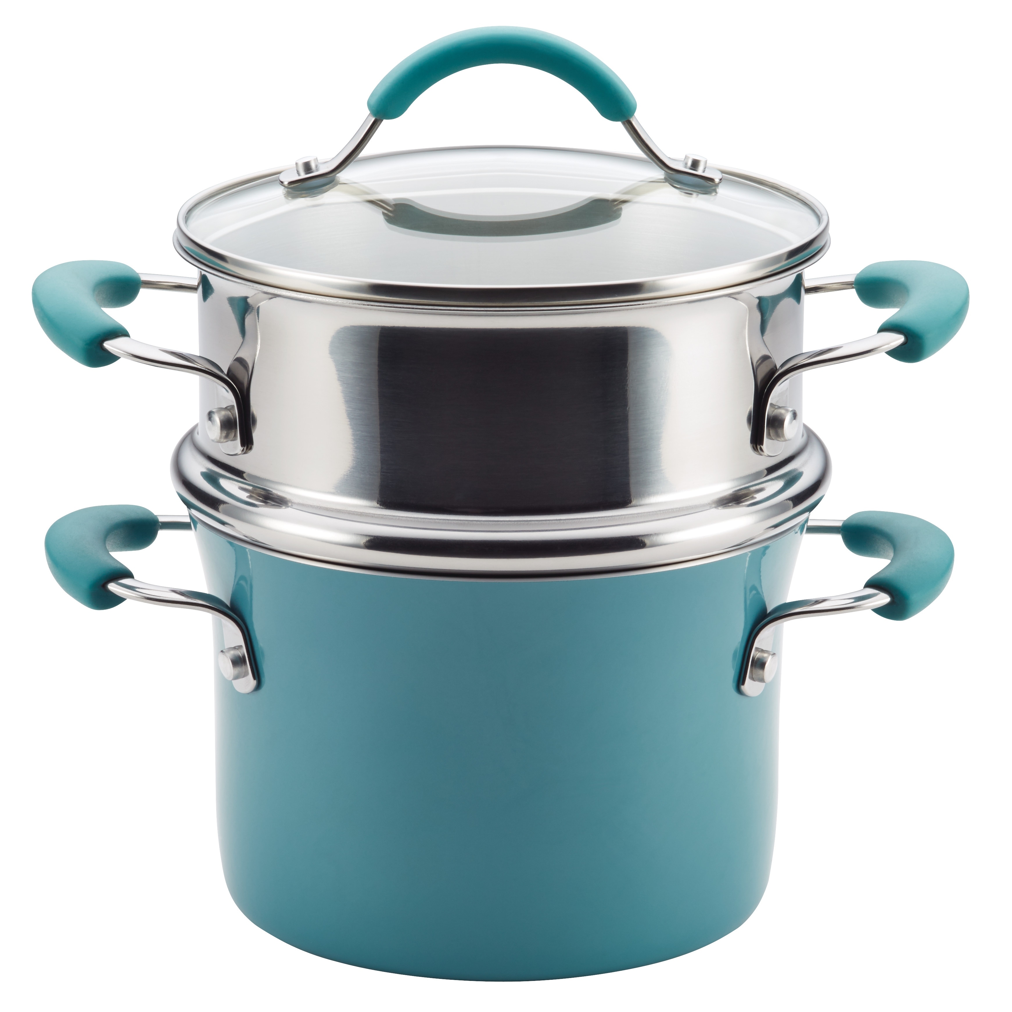 Rachael Ray Cucina Nonstick Cookware Pots and Pans Set, 12 Piece, Agave Blue