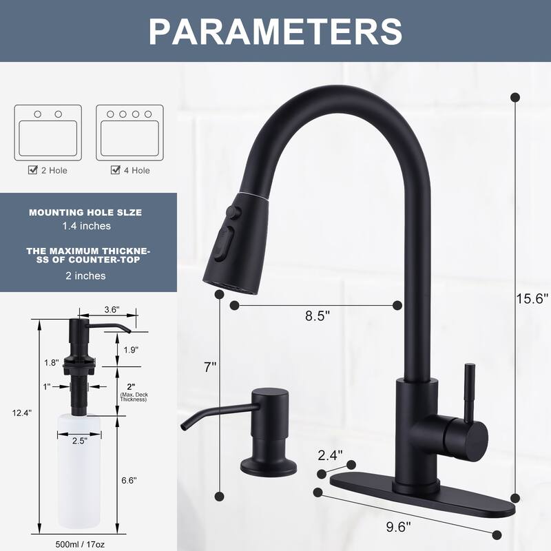 WOWOW 3-Function Pull down Sprayer Kitchen Faucet with Deckplate