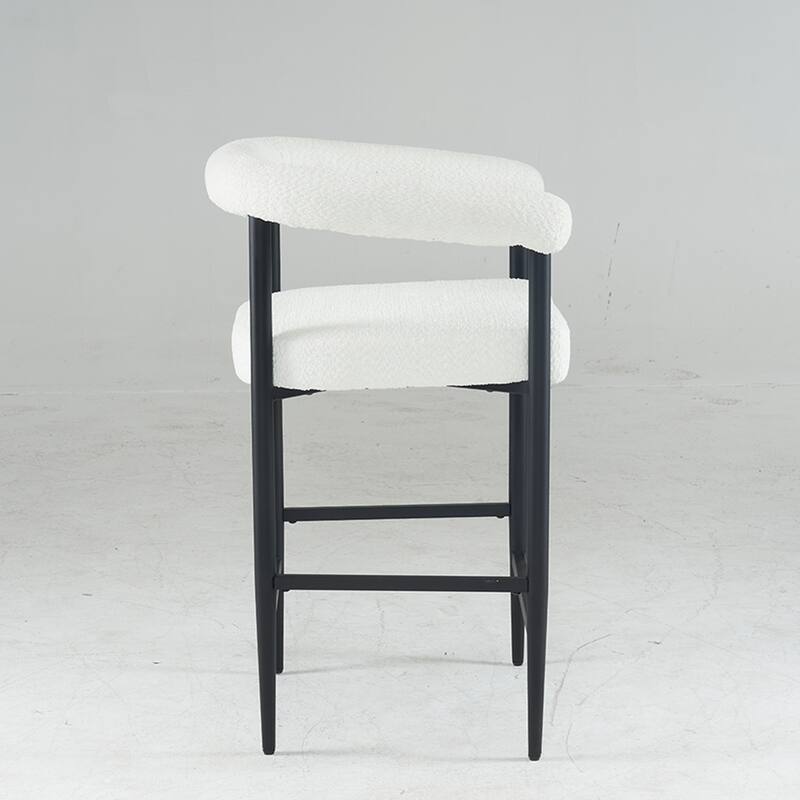 Upholstered Bar Stools, Fabric Counter Height Chairs with Metal Frame & Armrests Kitchen Island Bar Chairs Set of 2