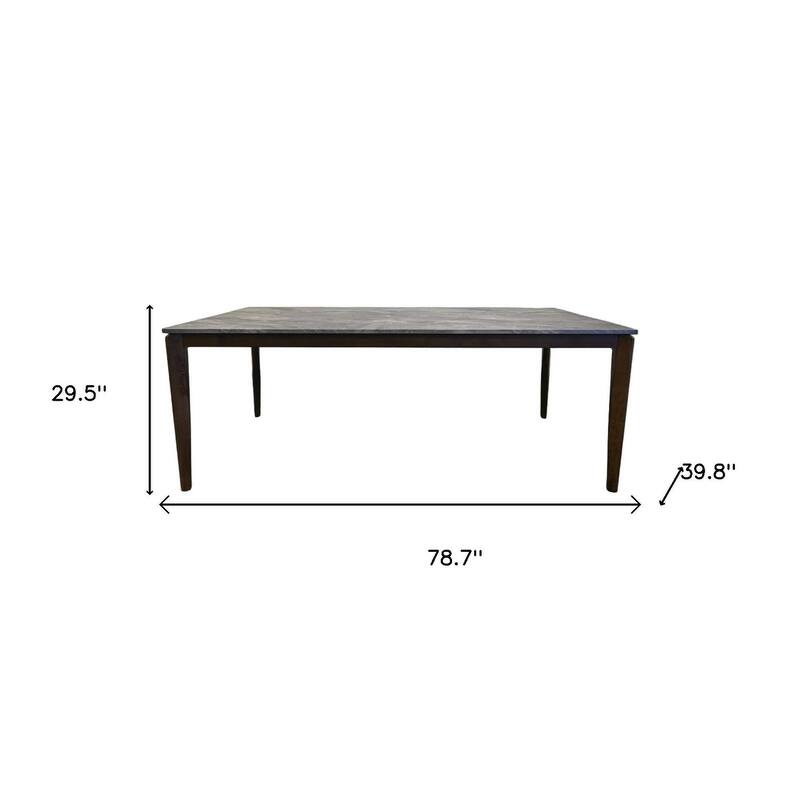 HomeRoots 79" Gray and Walnut Faux Marble and Wood Dining Table - 78.70 in. x 29.50 in. x 39.80 in.