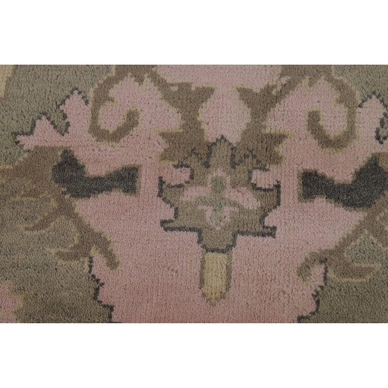 Transitional Oushak Indian Area Rug Handmade Green Wool Carpet - 9'0" x 12'0"
