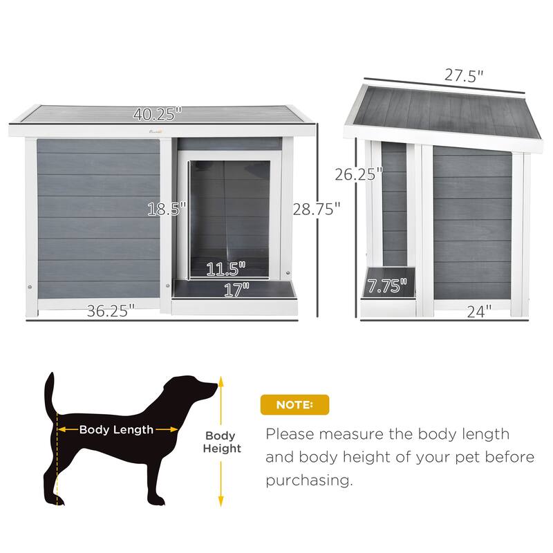 PawHut Outdoor Dog Kennel House with Porch and Hinged Roof, Medium Size, Gray