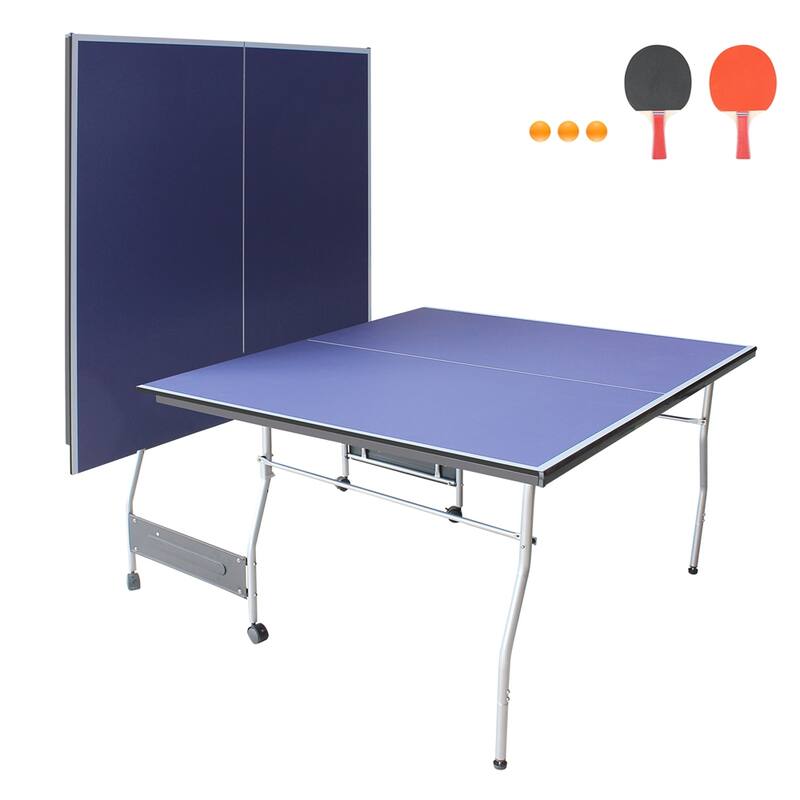 8FT Mid-Size Foldable Table Tennis, 2 Table Tennis Paddles & 3 Balls