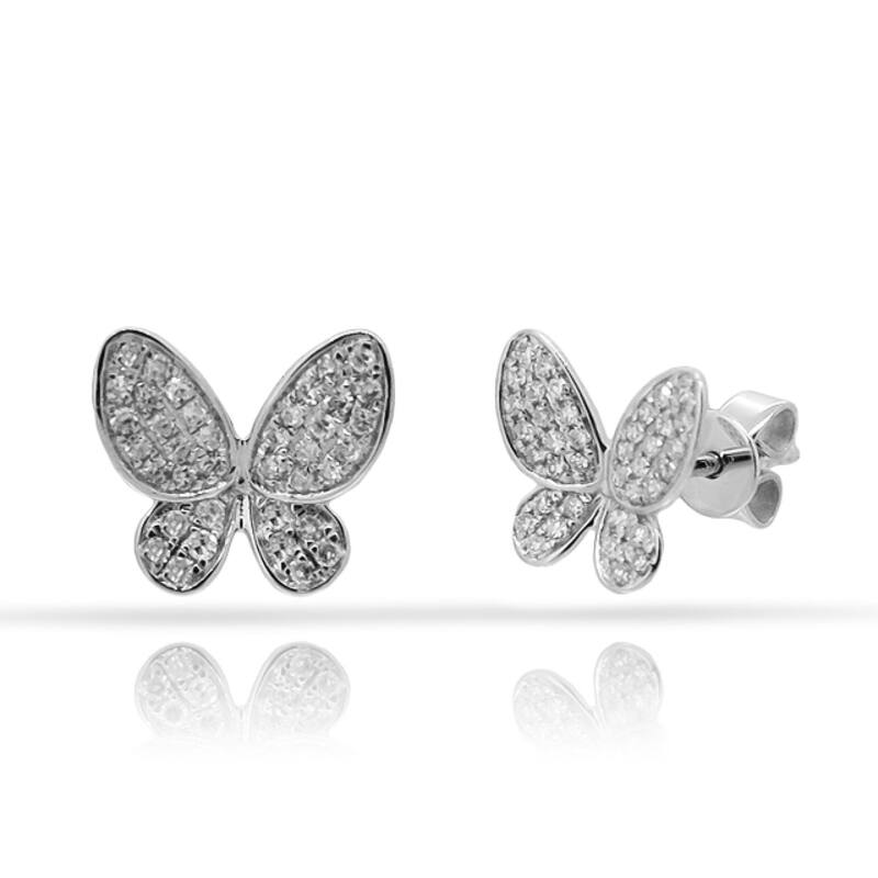 Joelle Collection Dimond Butterfly Studs Earrings 14K White Gold 1/5 ct