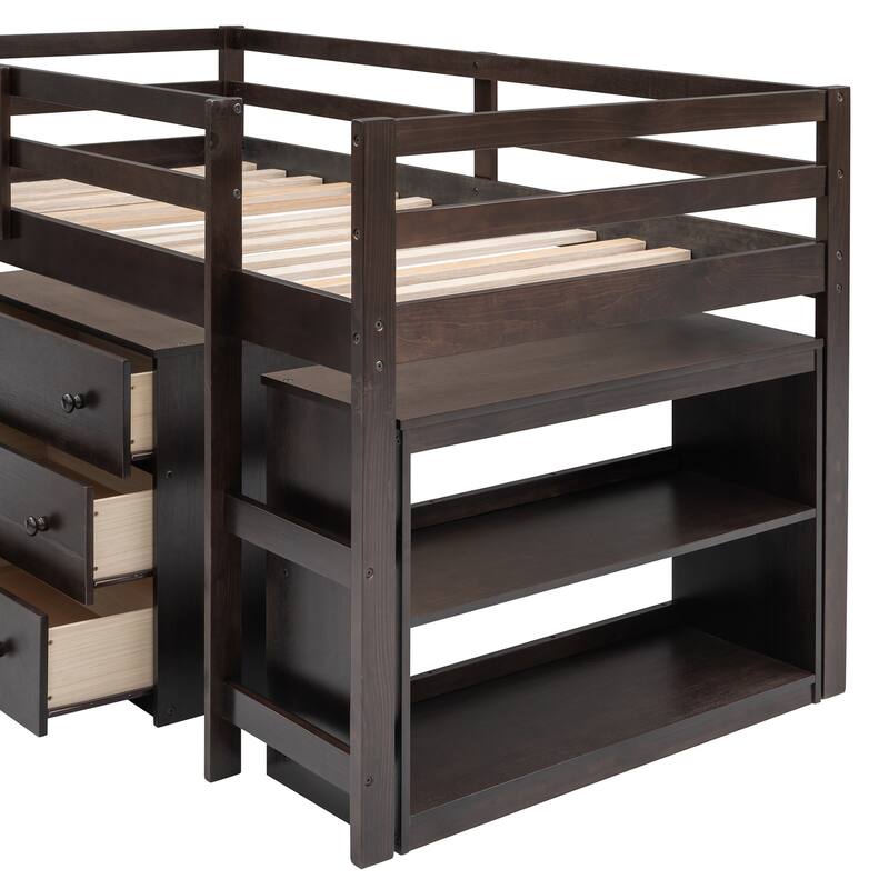 Twin Pine Multifunctional Loft Bed with Movable Desk