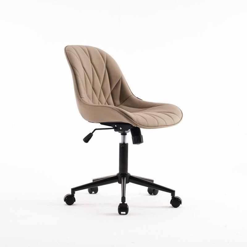 Armless Swivel Office Chair, Faux Leather Task Chairs with Wheels