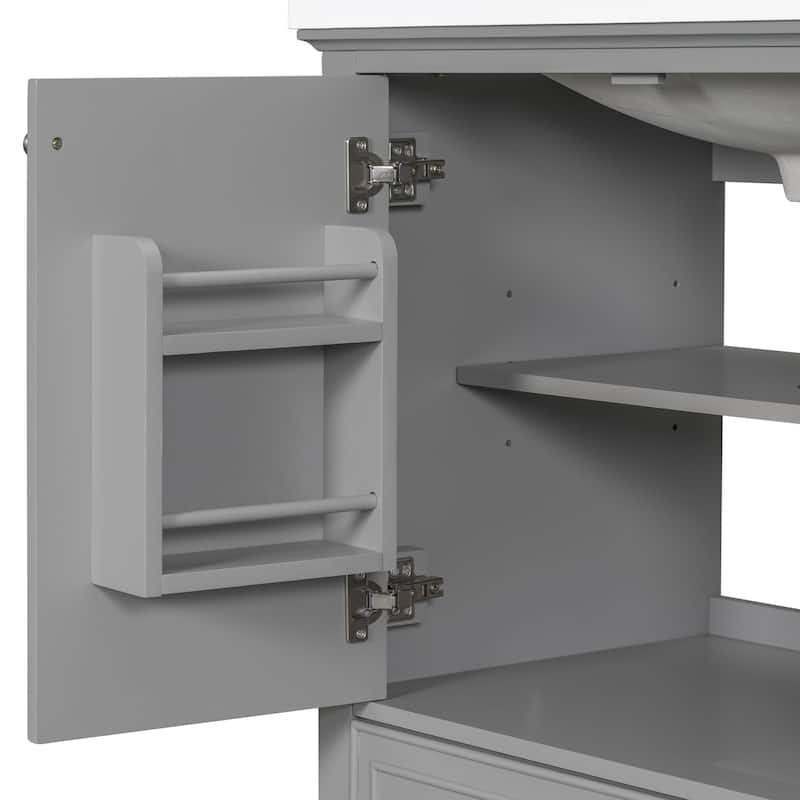 34.8" Tall Solid Wood with MDF 2-Door Freestanding in Grey with Ceramic Basin - 30"x18"