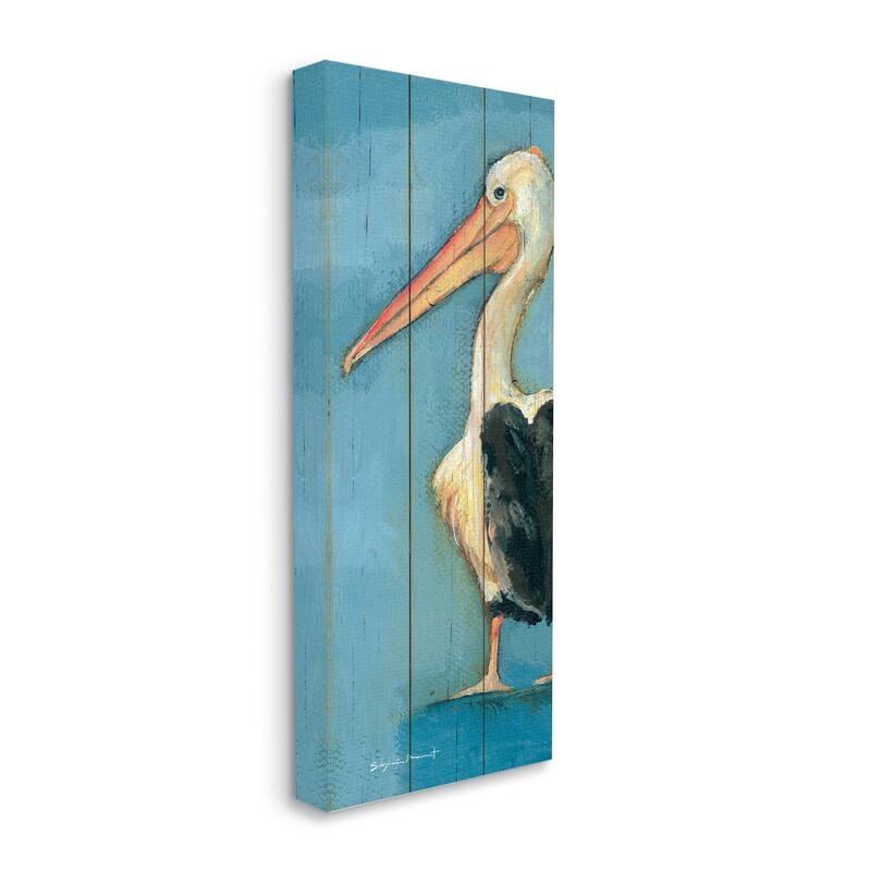 Stupell Pelican Bird Over Blue Planked Pattern Animal Painting Canvas Wall Art