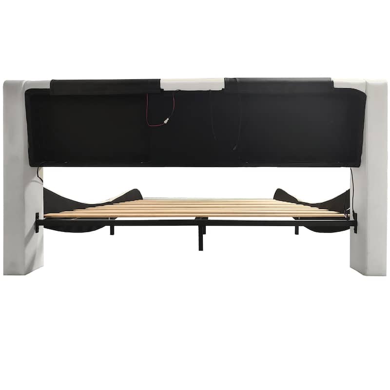 Modular King Size Bed Frame with LED Lighting, Bluetooth Music Control, Vibration Massage, USB Ports, and RGB Atmosphere Lights