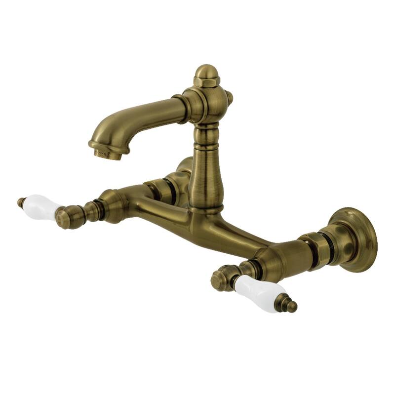 Kingston Brass English Country Two-Handle 2-Hole Wall Mount Bathroom Faucet - Antique Brass