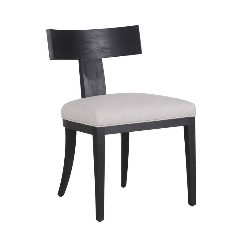 Cid Sten 21 Inch Dining Chair Set of 2, T Shape Back, Beige Linen, Black