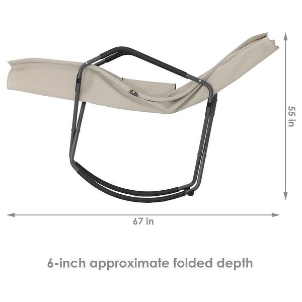 dimension image slide 0 of 2, Folding Rocking Chaise Lounger with Headrest Pillow - Beige - Set of 2