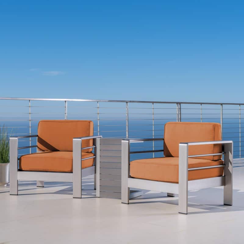 Cape Coral Outdoor Aluminum 3 Piece Chat Set with C Shaped Table by Christopher Knight Home