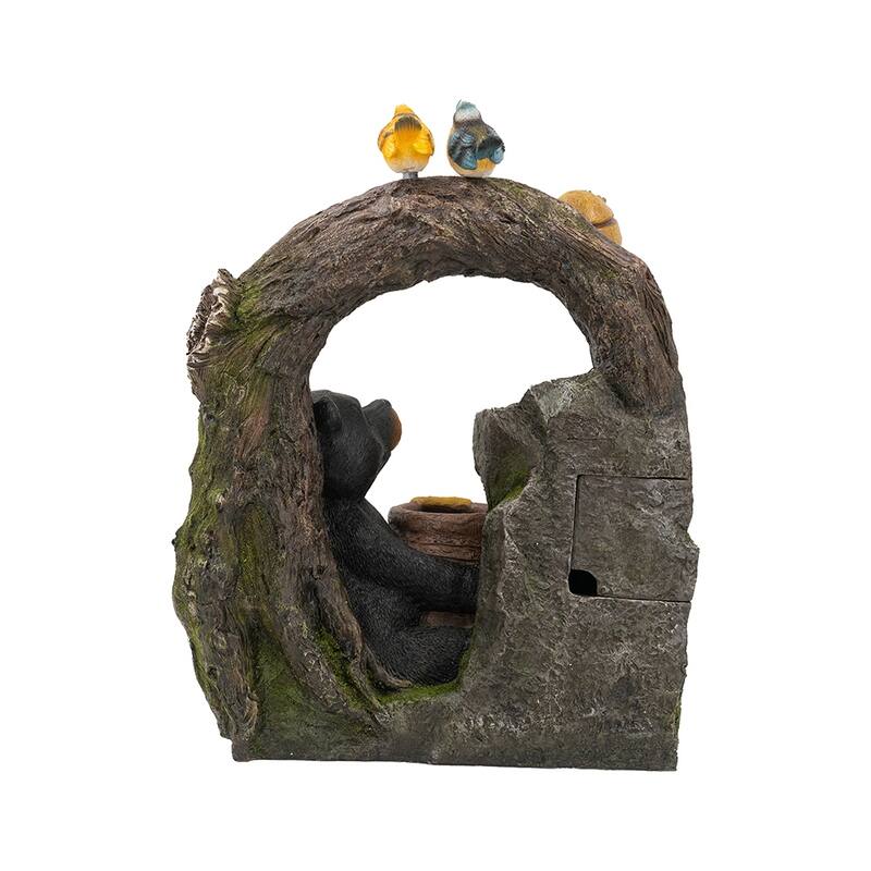 18.5x11.8x22.6" Decorative Two-Tiered Water Fountain with Woodland Animal Design, Outdoor Fountain with Light and Pump - Polyresin - Lighted - Multi