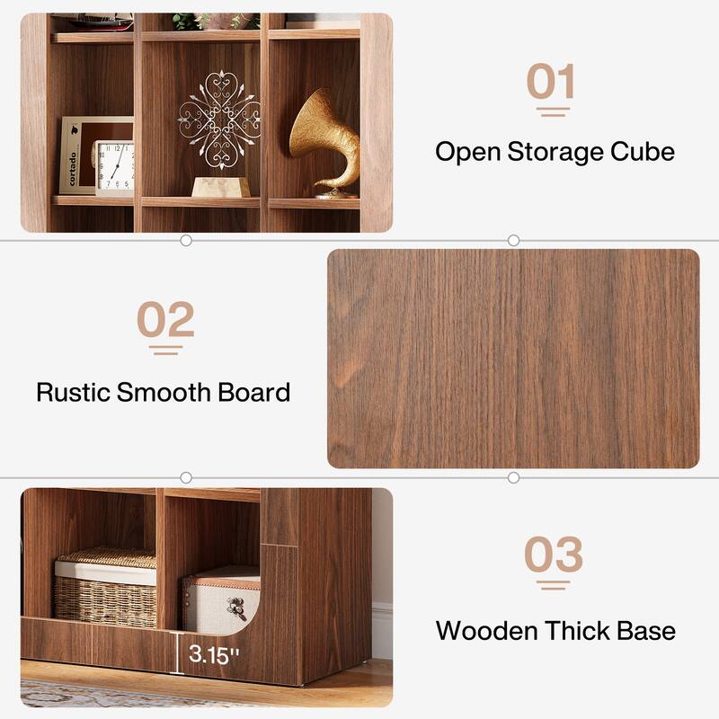 70.8-Inch Rustic Cube Bookshelf with 15 Open Shelves