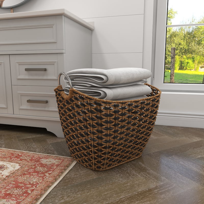 Brown Seagrass Handmade Decorative and Functional Storage Basket with Handles
