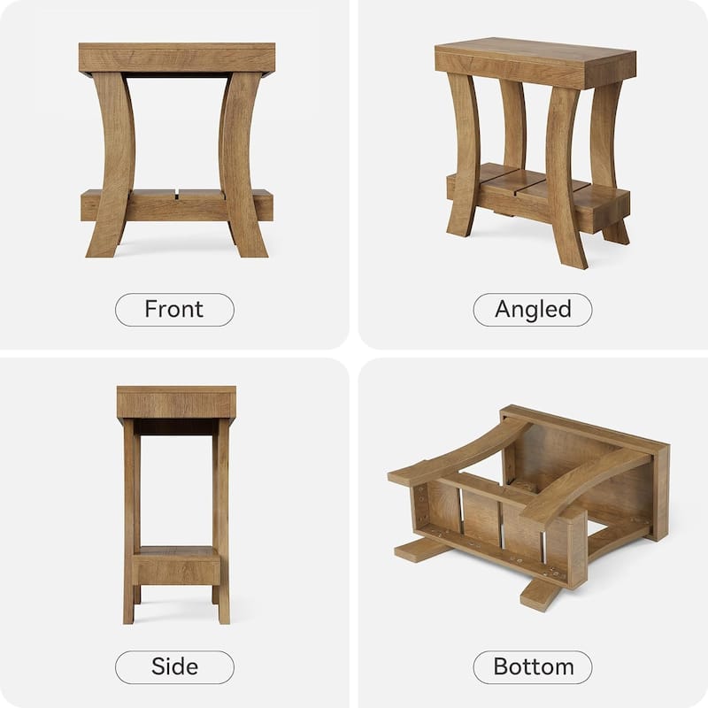 2-Tier Wood Rectangular Side Table with Storage Shelf, Small Night Stand for Bedroom, Living Room, Small Spaces