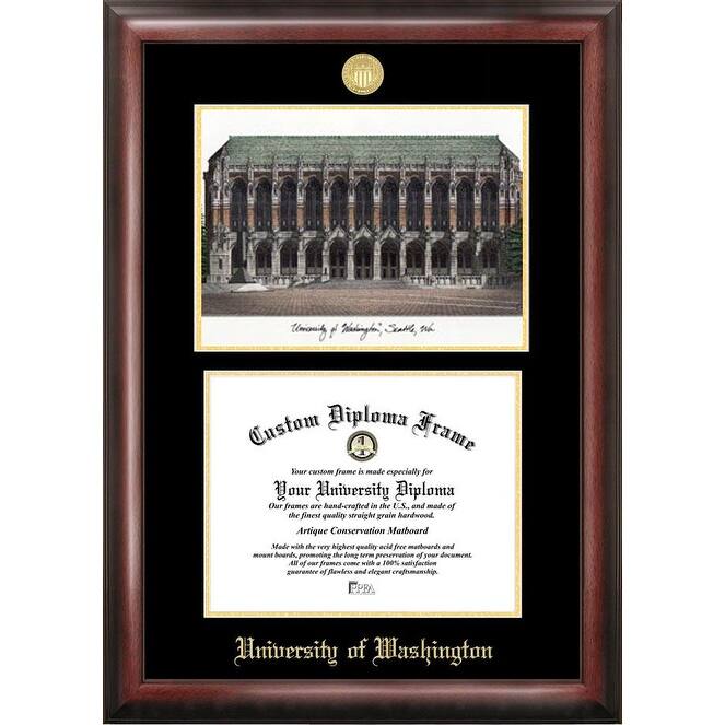 University of Washington 11w x 8.5h Gold Embossed Diploma Frame with Campus Images Lithograph