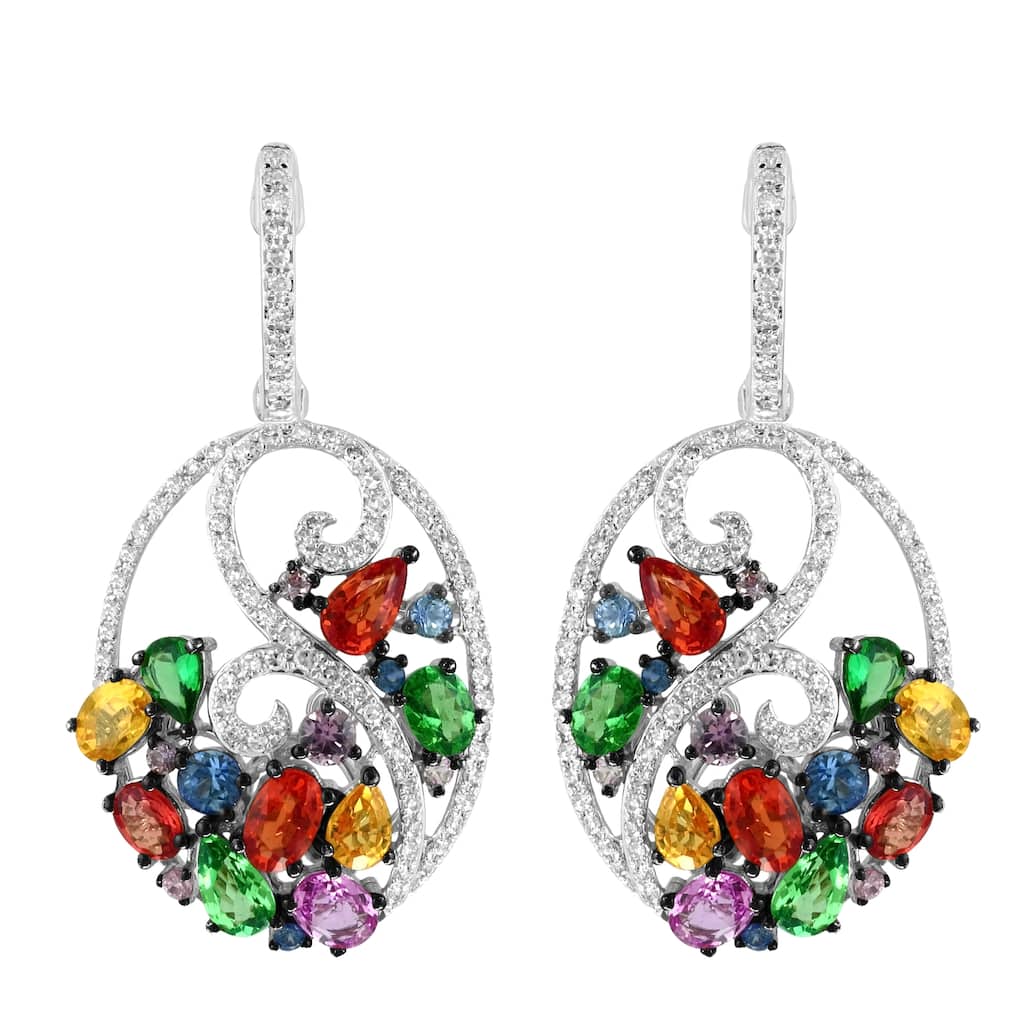 EFFY 14K Gold Diamond Multi Sapphire and Tsavorite Drop Earrings