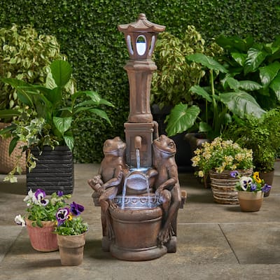 37.25" High Elaine Sapos Fountain, Rustic Multi-Brown, Hand Crafted Resistant Floor Fountain with Light