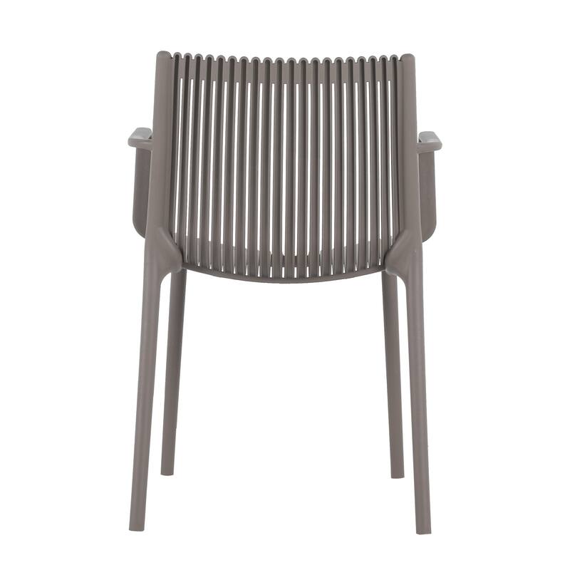 4pcs Modern Stackable Plastic Armchair for Indoor/Outdoor Use - Ergonomic Slatted Back Design, All-Weather PP Material