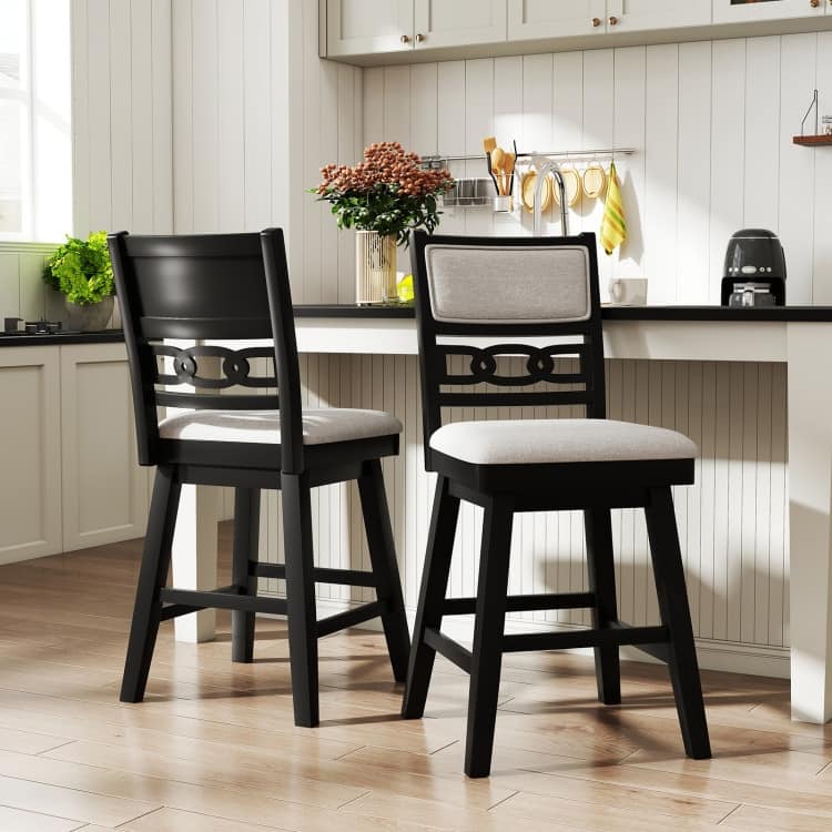 360 Swivel Counter Bar Stools Set of 2 with Padded Cushions Rubber Wood Frame and Footrests - 18.5" x 21.5" x 42"