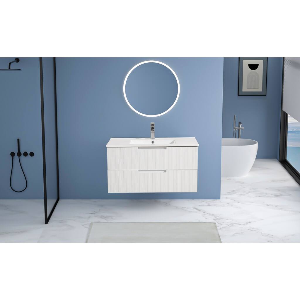 36 Inch Floating Bathroom Vanity with Ceramic Sink Set
